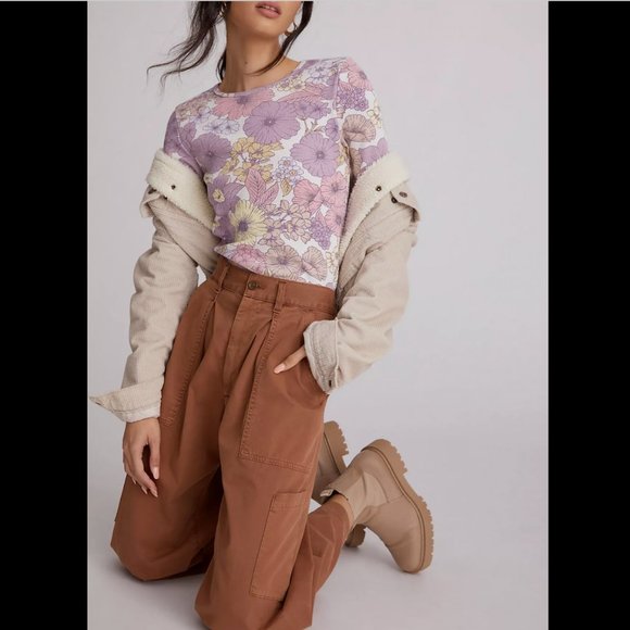 Anthropologie Floral Long Sleeve Tee - Purple and Yellow - Picture 3 of 4